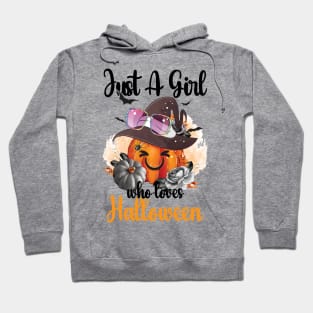 Cute Just A Girl Who Loves Halloween Witch Hat Broom Gift Idea Hoodie